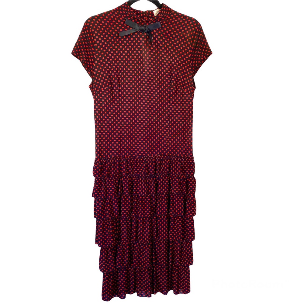 Bettie Page Tatyana Retro Rare Red/Black PolkaDot Tiered Ruffle Dress Sz XL